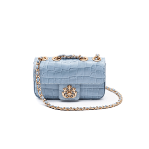 Mini Bolsa Anne Em Couro Natural CROCO DENIM