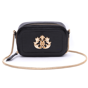 BOLSA DANCE EM COURO LIZARD PRETO OURO