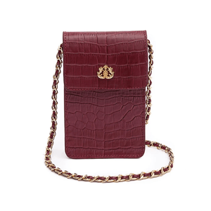 PHONE POUCH COM TAMPA EM COURO NEW CROCO BURGUNDY