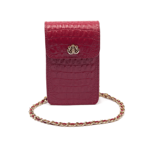 Phone Pouch Com Tampa Em Couro Cranberry
