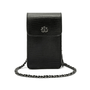 Phone Pouch Com Tampa Em Couro Lizard Preto