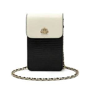 Phone Pouch Com Tampa Em Couro Lizard Marshamallow Preto