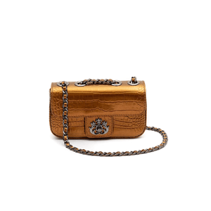Mini Bolsa Anne Em Couro Natural NEW CROCO BRONZE ONIX