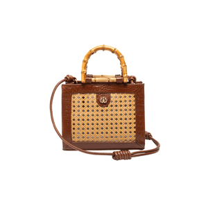 Bolsa Diana Média Em Couro Natural E Palha Indiana Croco Chocolate