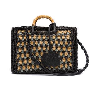 Bolsa Maxi Tote Crochê tricolor Preta