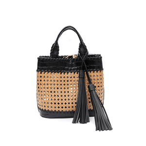Bolsa Tote Palha Sextavada Média MAXI CROCO PRETO