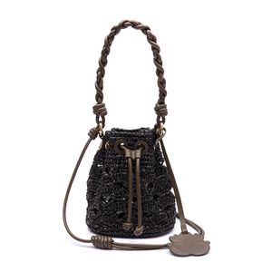 Bucket Crochê Monograma-SOFT OLIVA/RAFIA PRETA