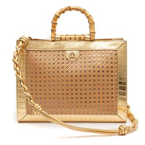 Bolsa Diana Maxi Em Couro Natural E Palha Indiana Gold