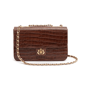 Bolsa Anne Jumbo em Couro Natural MAXI CROCO PINHÃO OURO