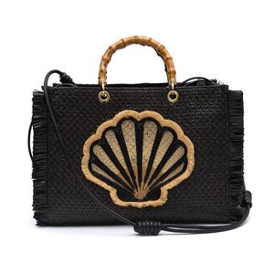 BOLSA TOTE PALHA DAMIER PRETO CONCHA