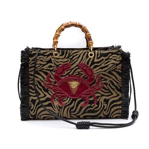 BOLSA TOTE PALHA ZEBRA OURO CARANGUEJO