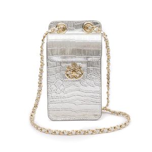 POUCH ANNE COM TAMPA NEW CROCO PRATA OURO