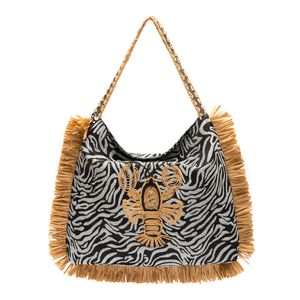 BOLSA HOBO FRANJA JACQUARD ZEBRA P & B LAGOSTA