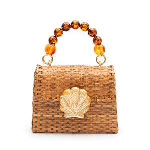 BOLSA TOP HANDLE RATTAN NATURAL FECHO CONCHA