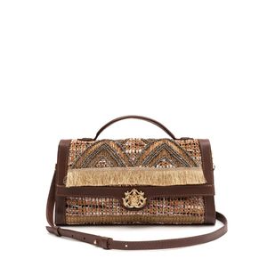 BOLSA TOP HANDLE TAPEÇARIA BORDADA OURO