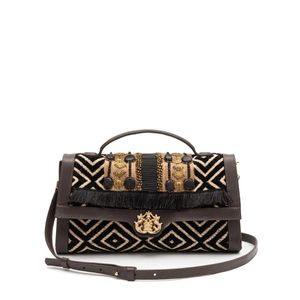 BOLSA TOP HANDLE TAPEÇARIA BORDADA PRETO